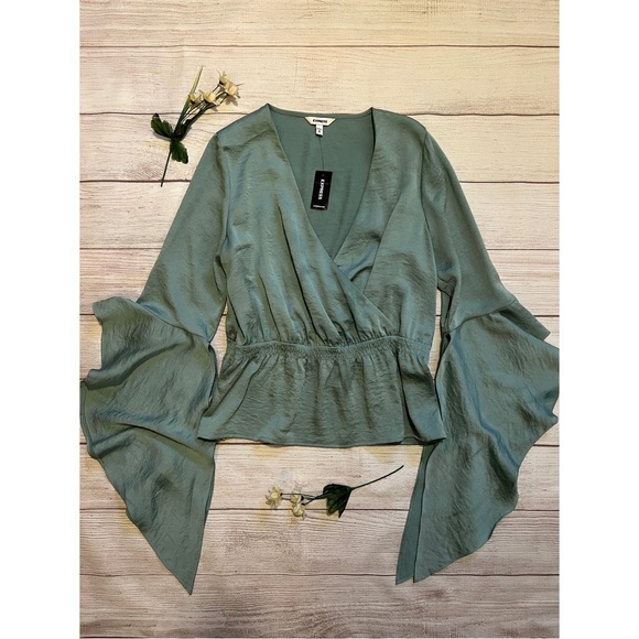 Express Tops - EXPRESS Cascading Sleeve Surplice Top